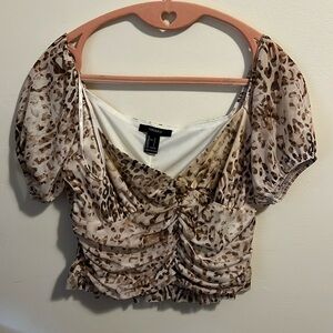 Frilly Brown Print Blouse